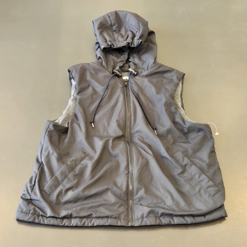 Vest S Women's Jones New York Sport Gray Sleeveless Hooded Full Zip Lined New